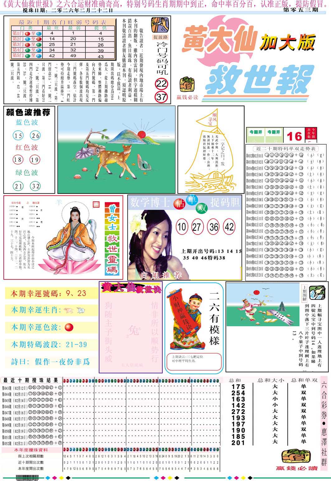 053期黄大仙救世A加大版[图]