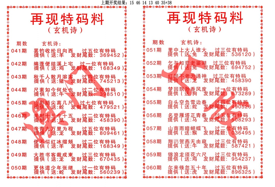 053期再现特码料[图]