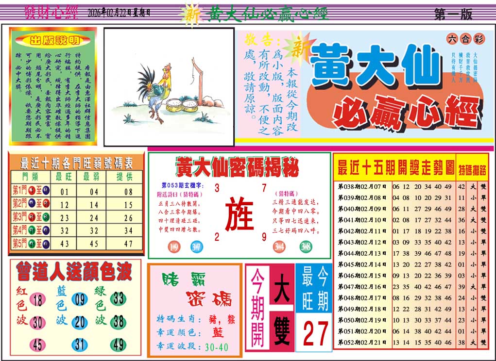 053期黄大仙必赢心经A[图]