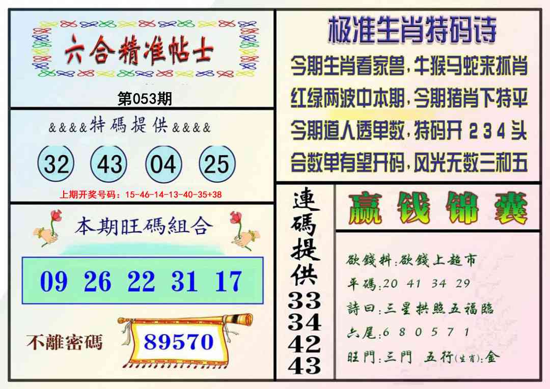 053期精准贴士[图]